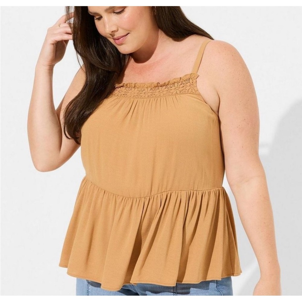 Torrid Brown Crinkle Gauze‎ Tank Top Size 2X/18-20 Adjustable Straps NEW